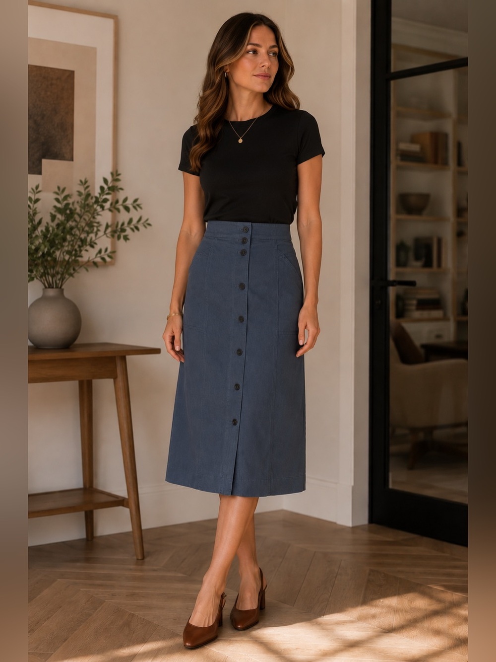 M.M.LaFleur Lane Midi Skirt Eco Better Than Denim Dusty Indigo Size Small